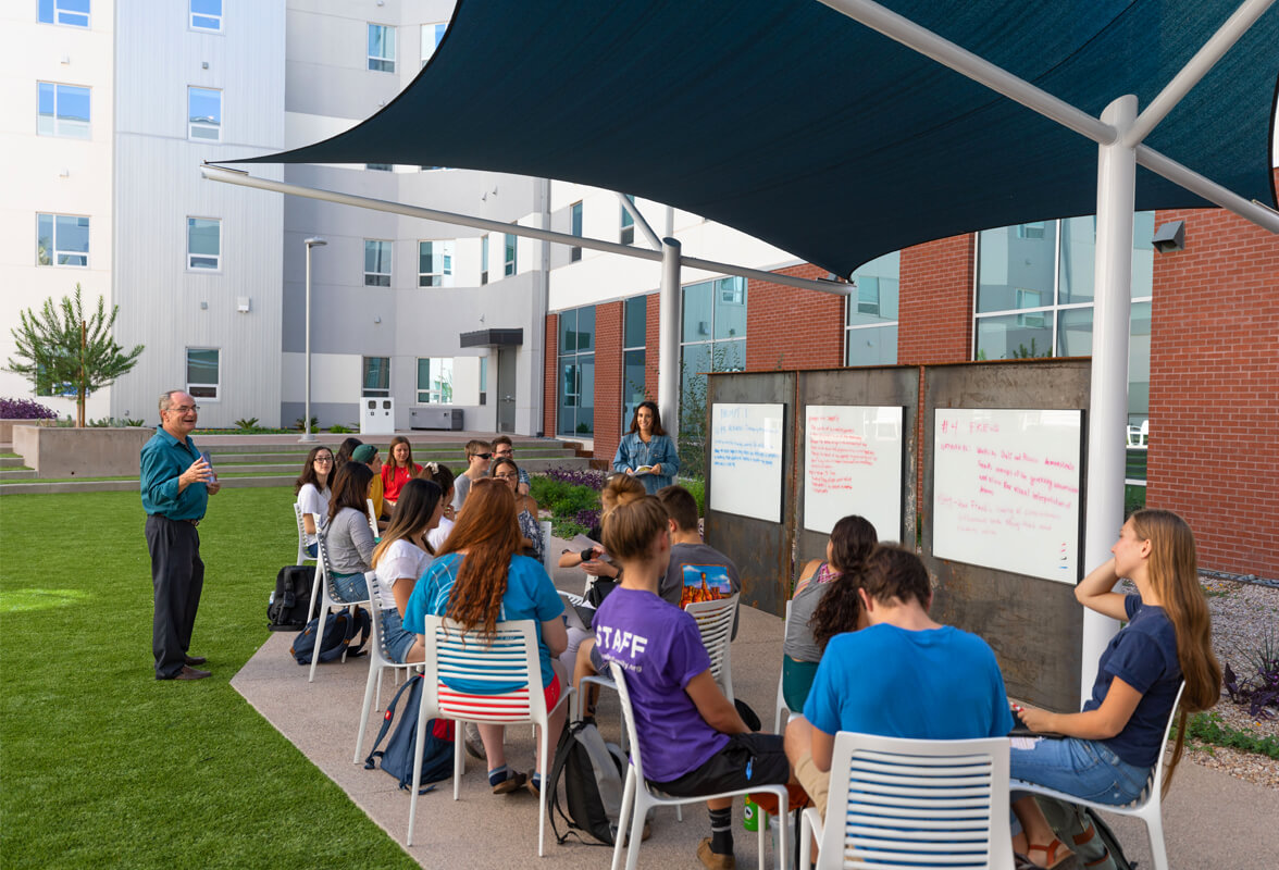 Students sitting outside