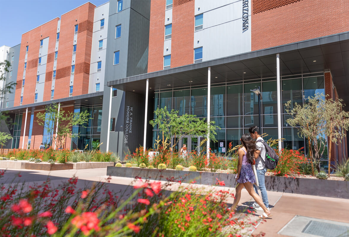 Students walking in front of W.A Franke building